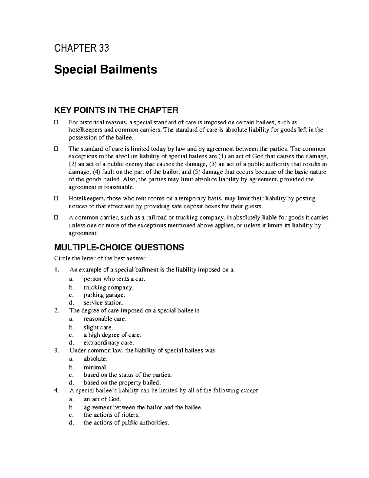 ch33-special-bailments-chapter-33-special-bailments-key-points-in-the