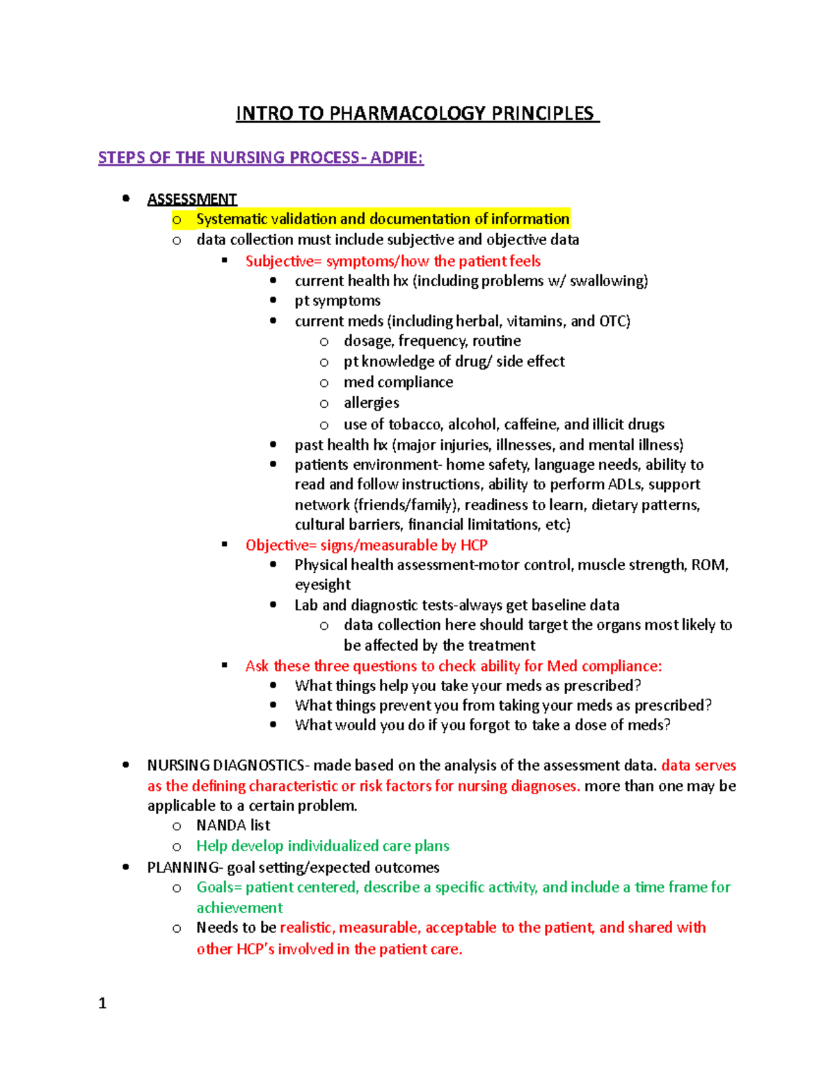 Intro To Pharmacology - INTRO TO PHARMACOLOGY PRINCIPLES STEPS OF THE NURSING PROCESS- ADPIE ...