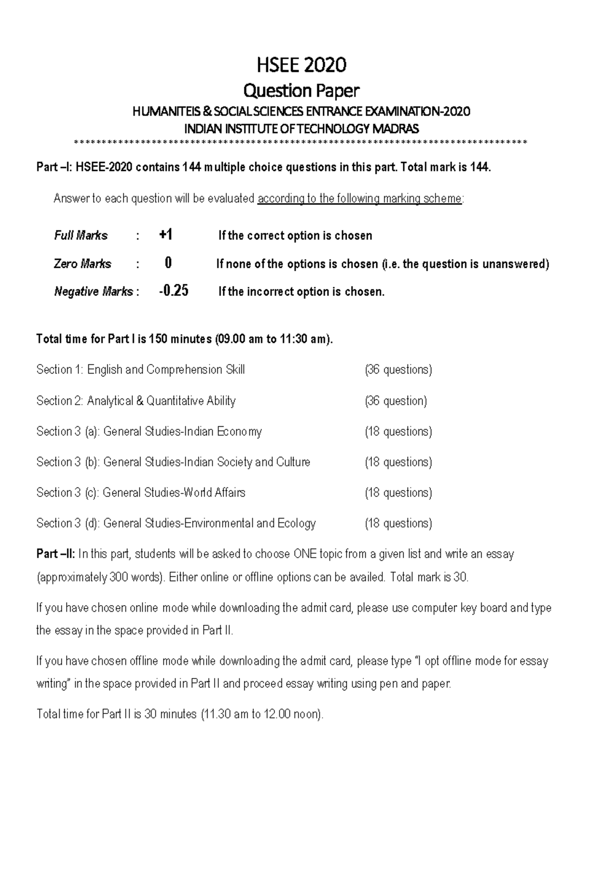 HSEE 2020 QP - HSEE 2020 Question Paper HUMANITEIS & SOCIAL SCIENCES ...