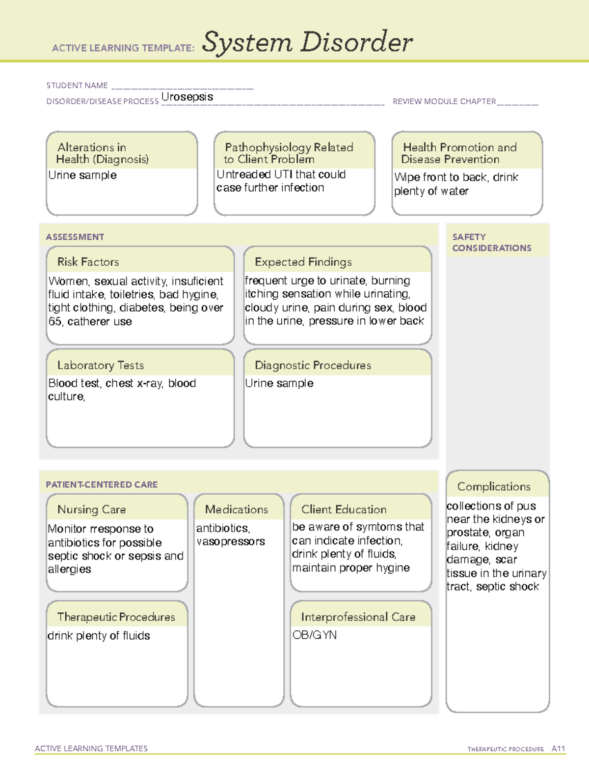 Urosepsis - Review notes and answers for quiz 1 NURS 306. Notes for the ...