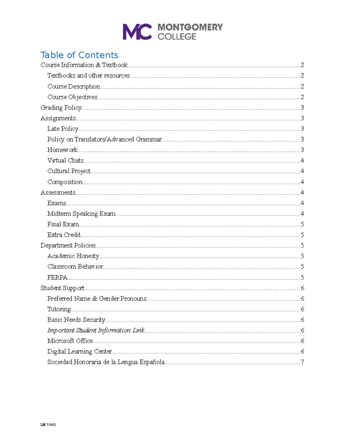 SPAN101 DL Syllabus Fall 2022 (20655) - 13week - Table of Contents ...