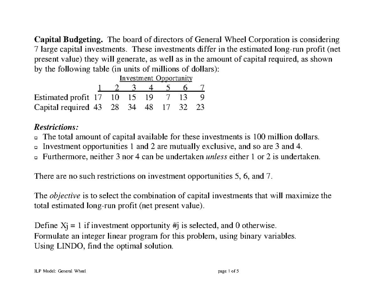 ILP Capital Budgeting Practice Material And Good Understanding 