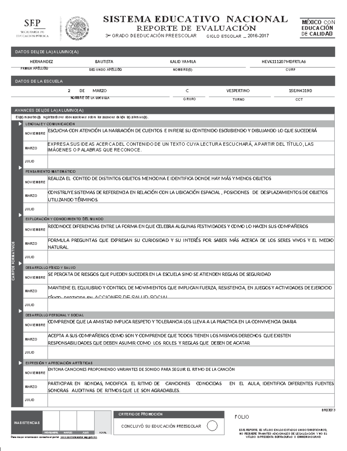 8 Kalid - descripcion - INASISTENCIAS NOVIEMBRE MARZO JULIO TOT A L ...