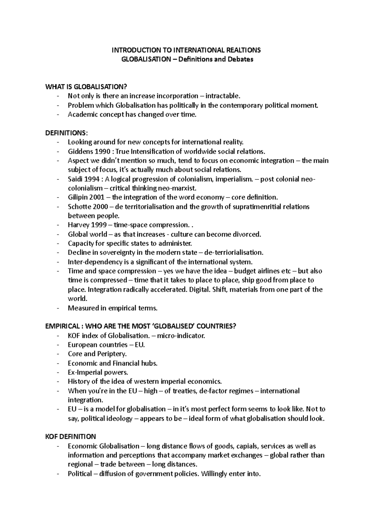 Globalisation - Lecture notes 8 - INTRODUCTION TO INTERNATIONAL ...