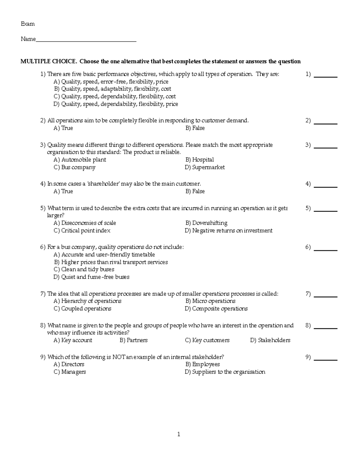 Ch2 - operations management Ch 2 - Exam Name ...