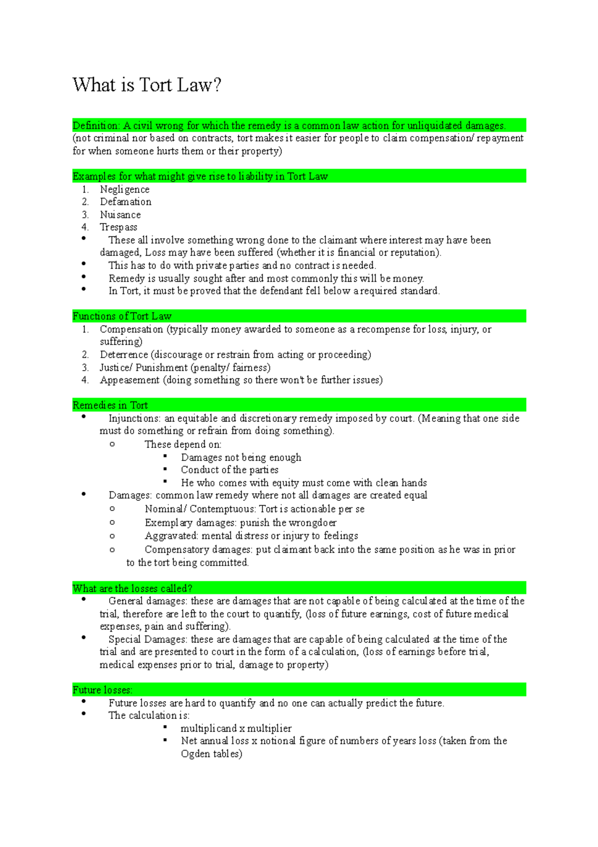 TORT Revision - Notes On Almost All Of Tort Law Lectures - What Is Tort ...