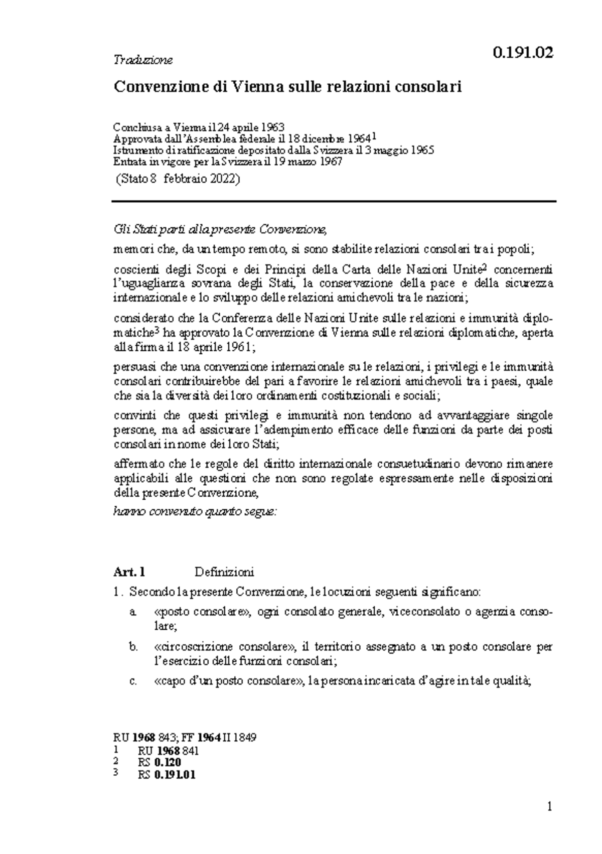 Convenzione di Vienna sulle relazioni consolari Traduzione