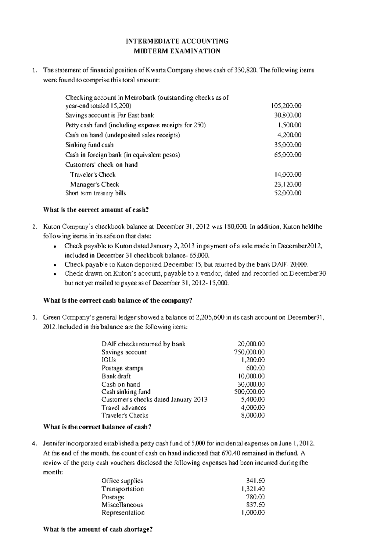 Intermediate Accounting Midterm Examination - INTERMEDIATE ACCOUNTING ...