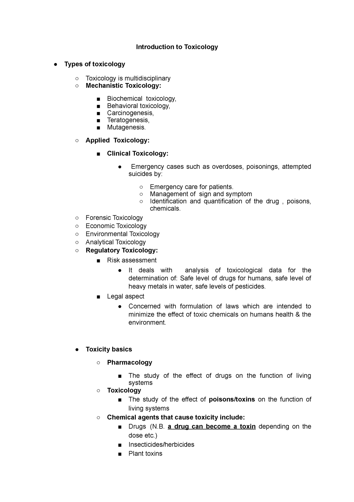 Intro To Toxicology Lincoln Studocu