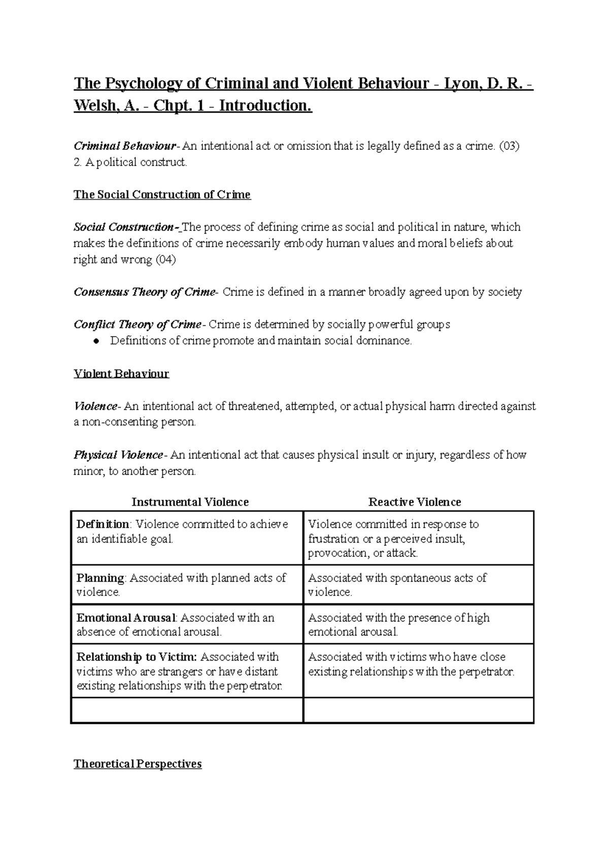 Crim 105 Notes - Psychological Explanations of Criminal Behaviour ...