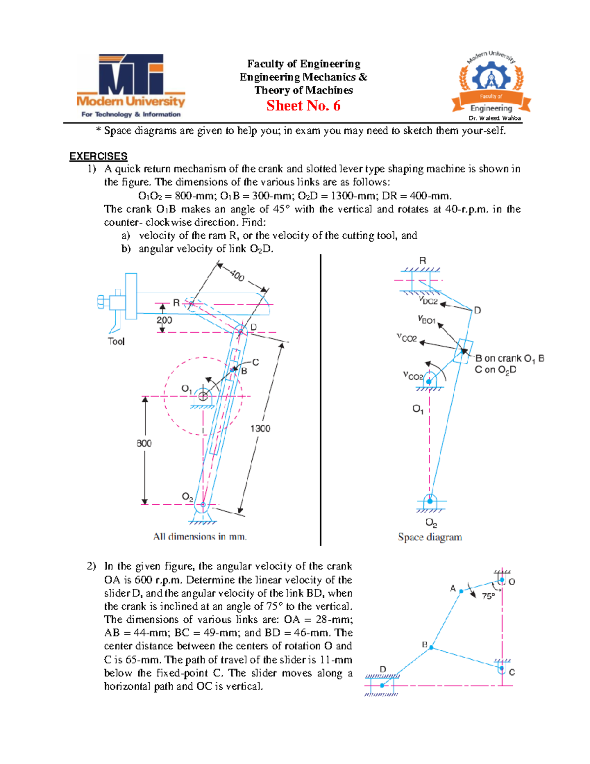 Sheet 7 Mechanisms Analysis - Faculty of Engineering Engineering ...