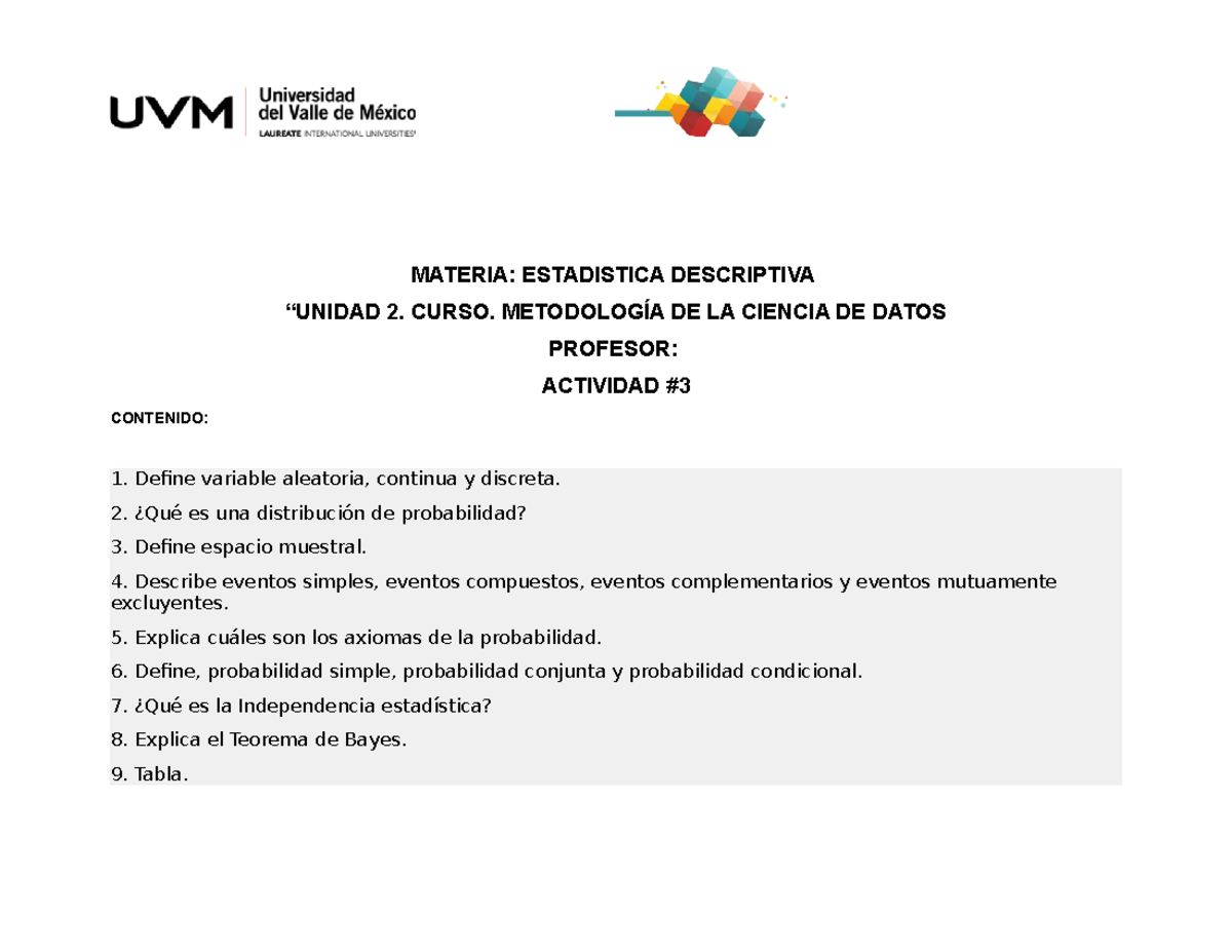 A3 - Actividad 3. completar tabla - MATERIA: ESTADISTICA DESCRIPTIVA ...