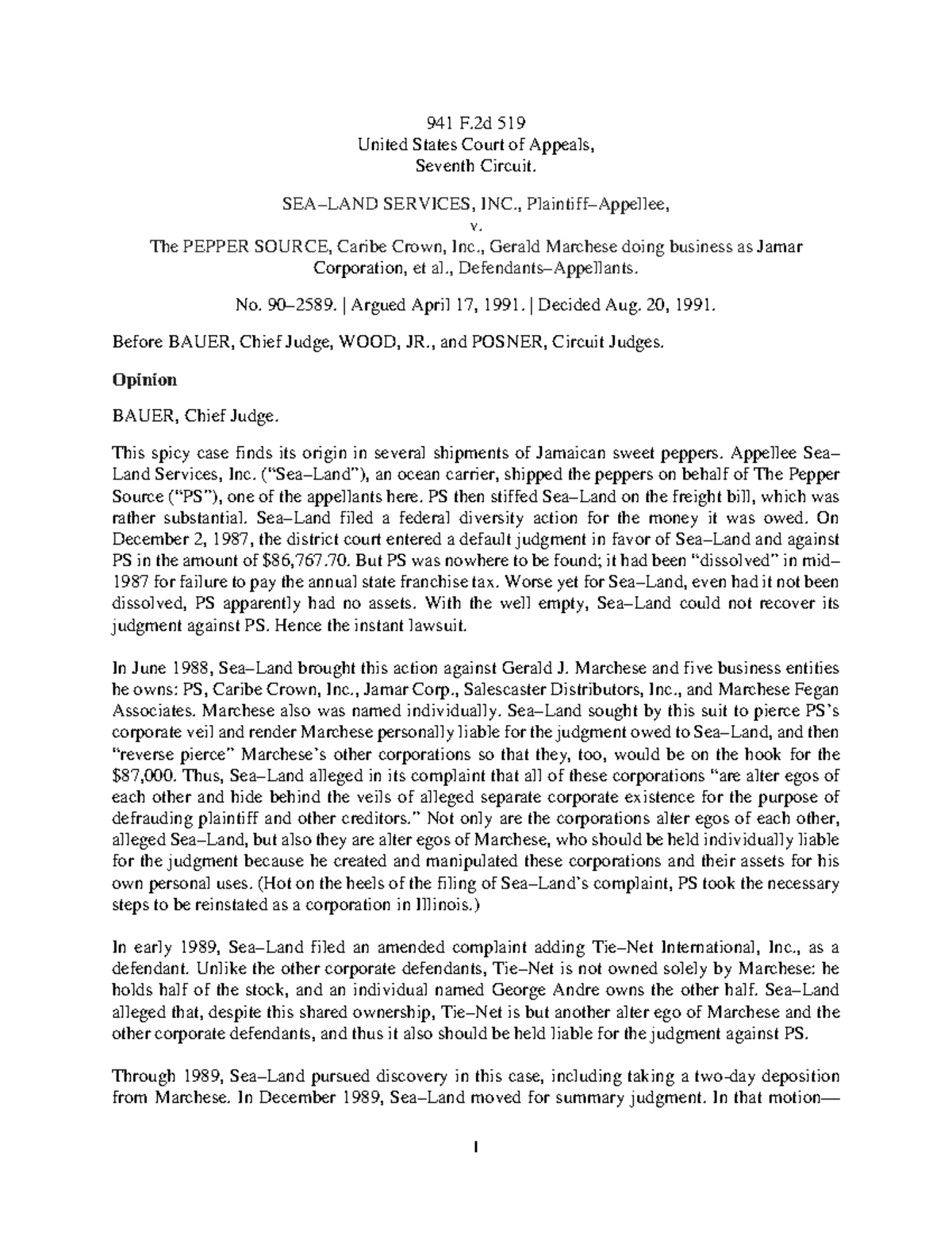 Sea Land Services, Inc v Pepper Source 941 F 519 United States Court