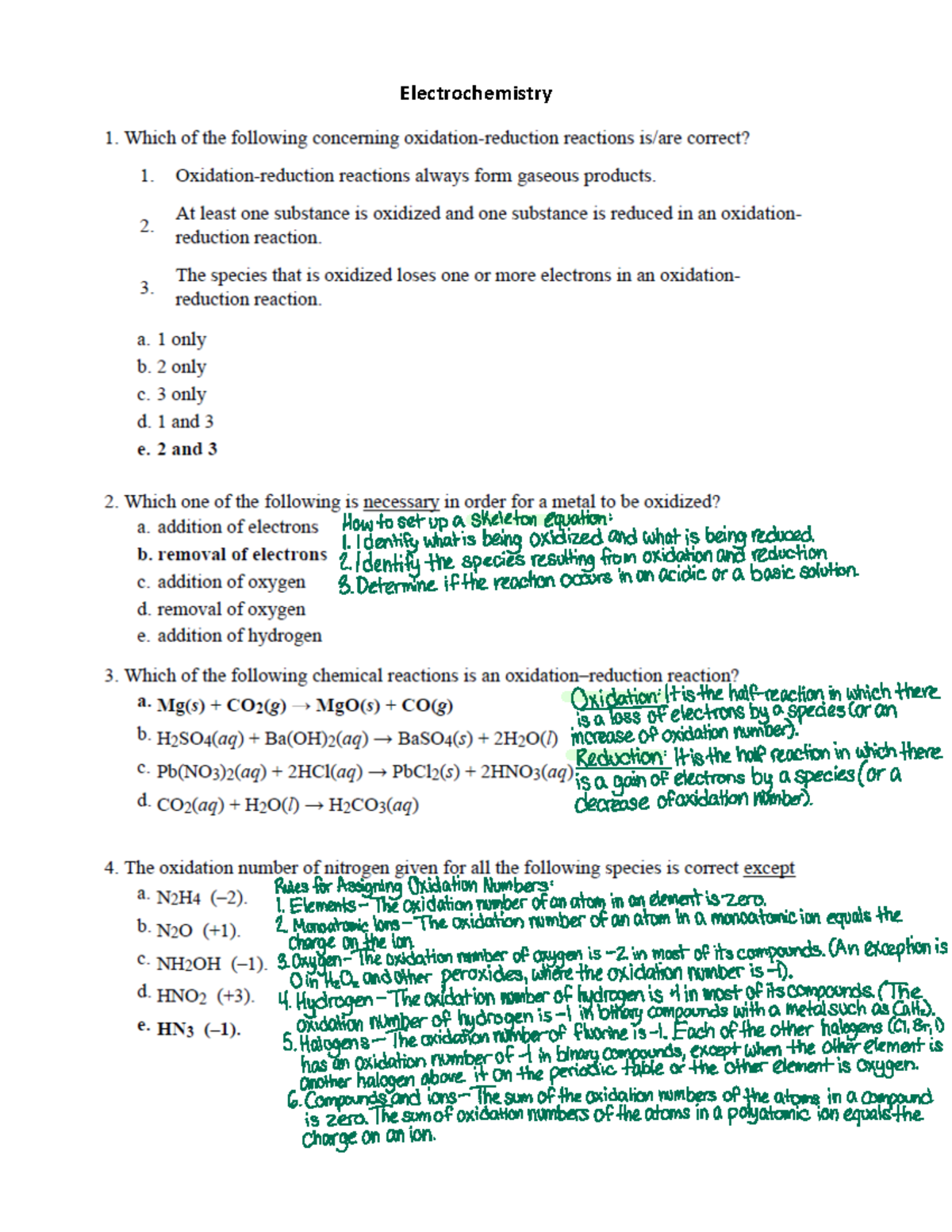 Electrochemistry HW - Electrochemistry How to setup a skeleton equation ...