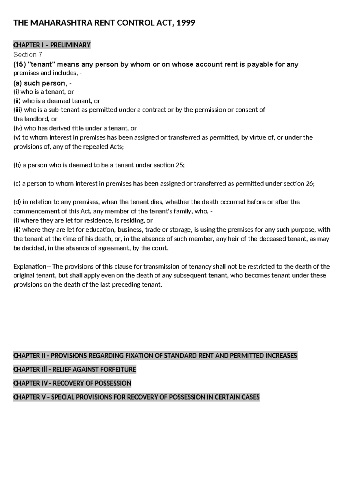 Mah Rent Control Act - Mah Rent Act - THE MAHARASHTRA RENT CONTROL ACT ...