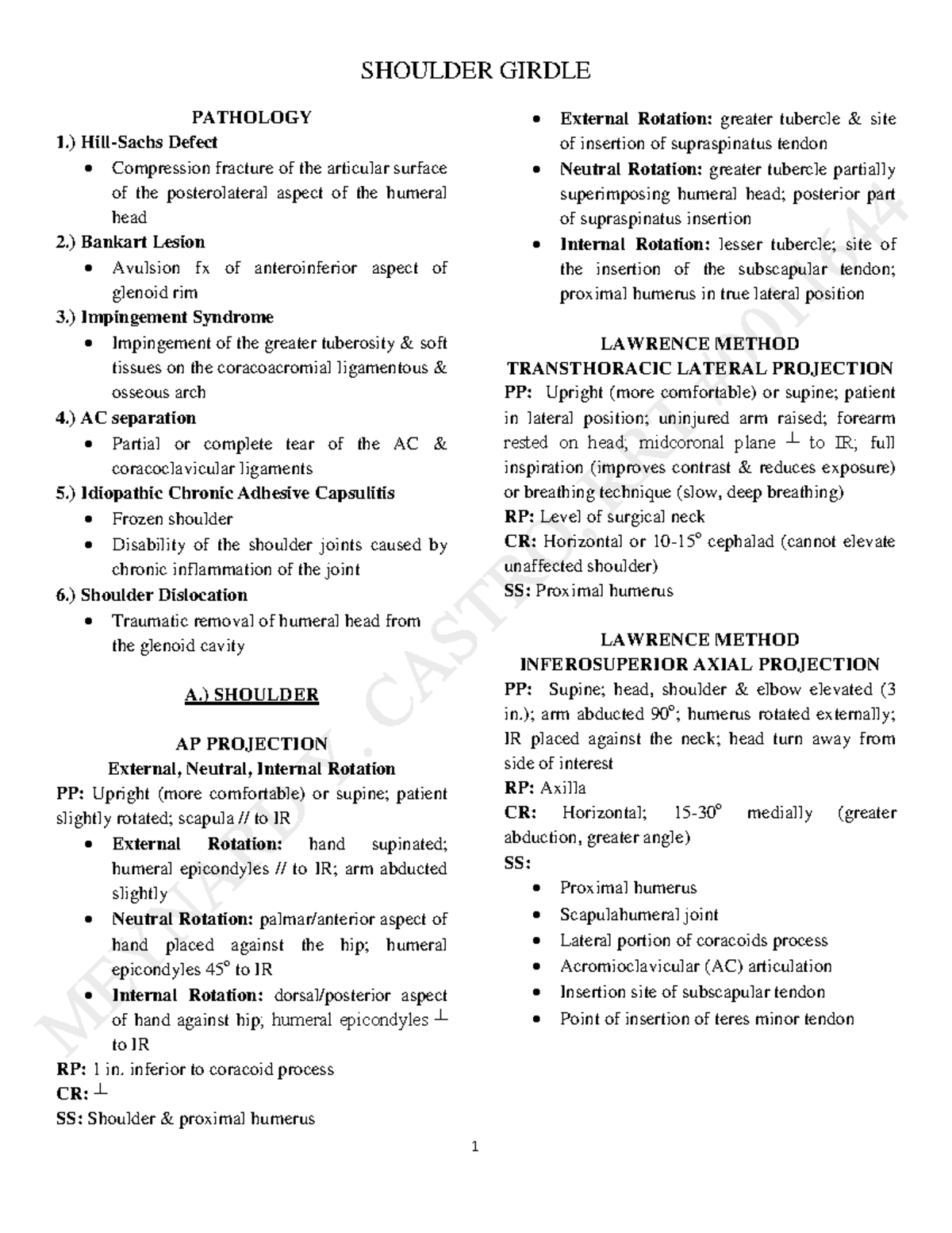 Shoulder Girdle - For exams - PATHOLOGY 1.) Hill-Sachs Defect ...