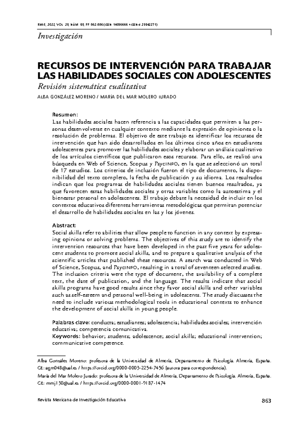 Hhss - hhss - Revista Mexicana de Investigación Educativa 863 RMIE ...