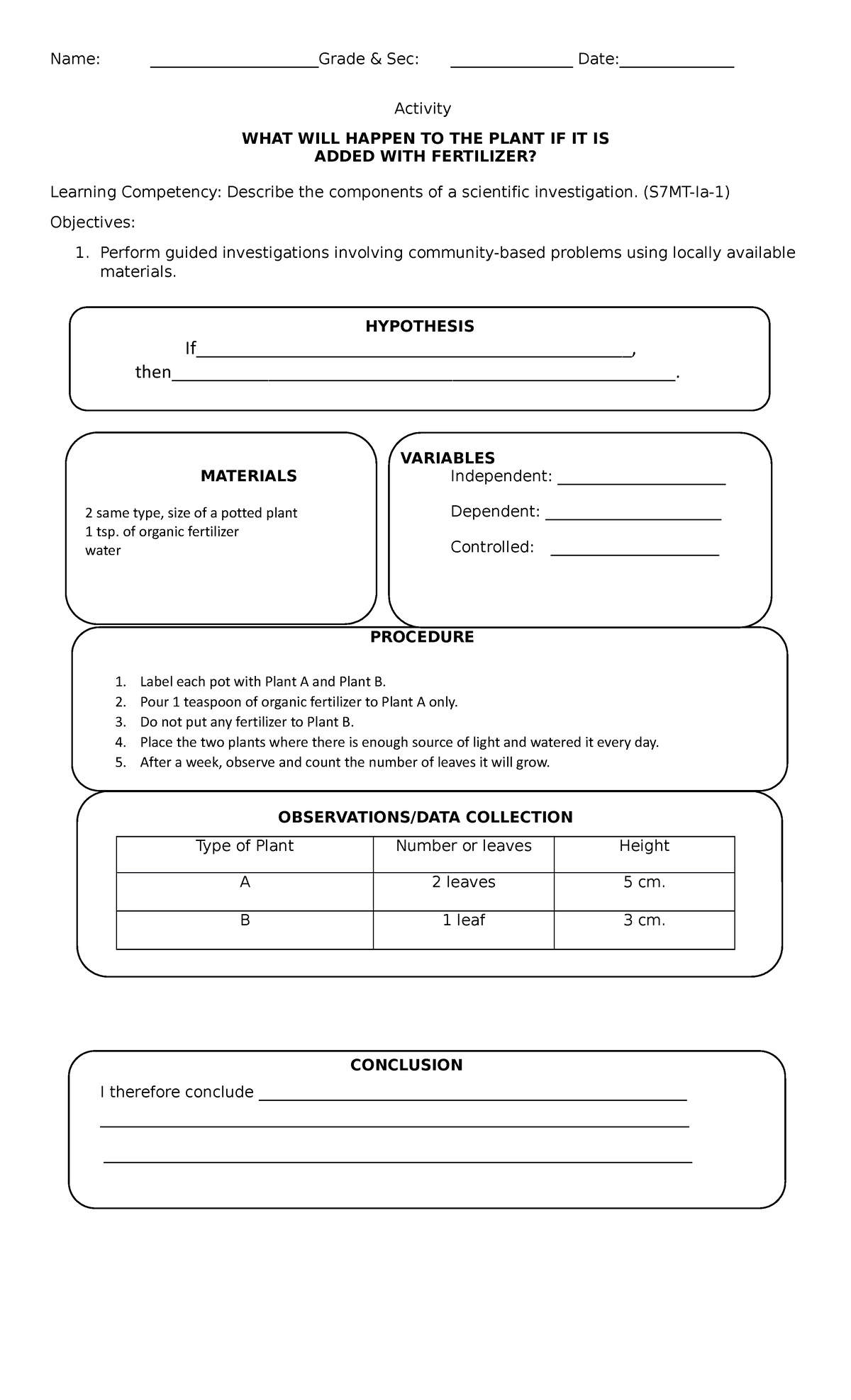 Activities on scientific method activity what will happen to the