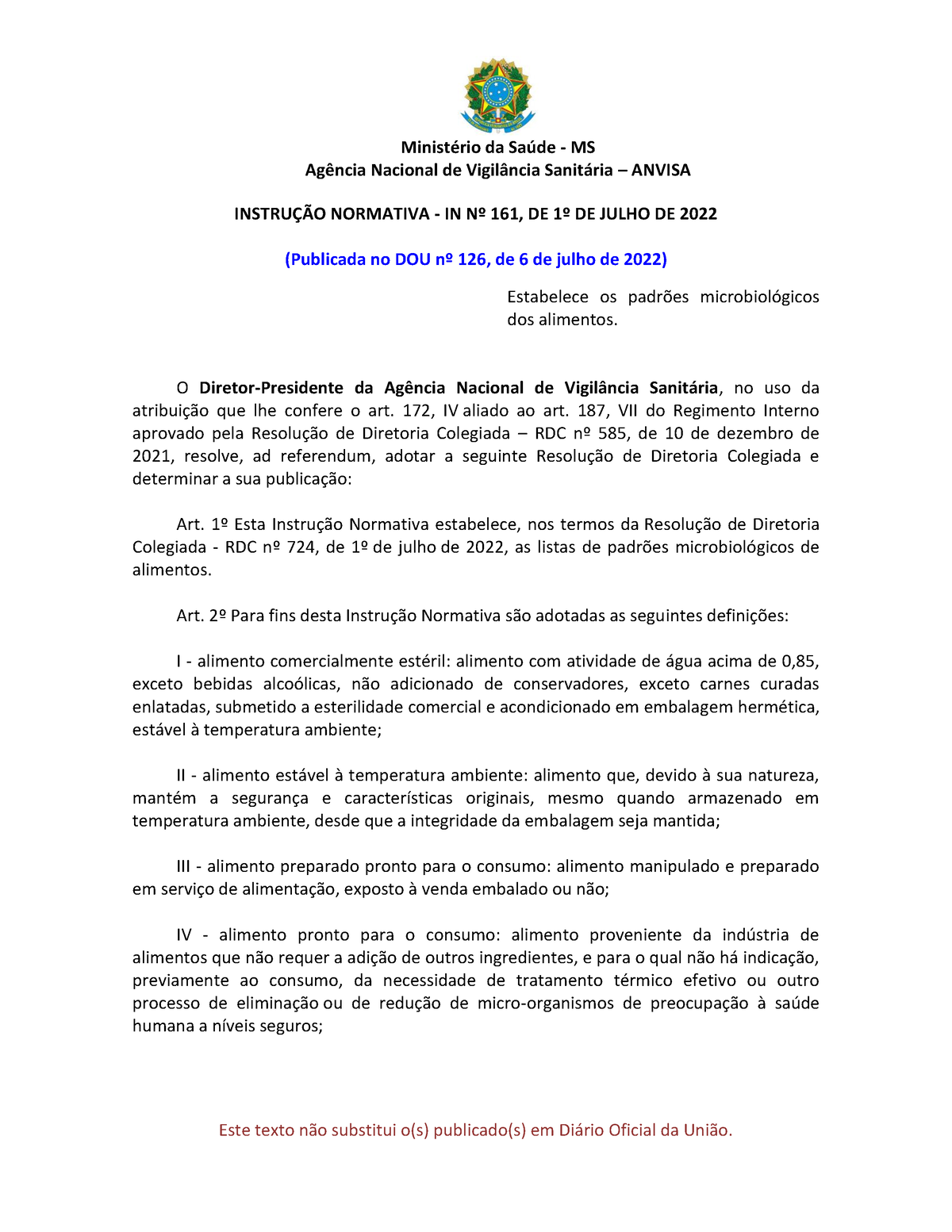 Instrução Normativa - IN Nº 161, DE 1º DE Julho DE 2022 - AgÍncia ...