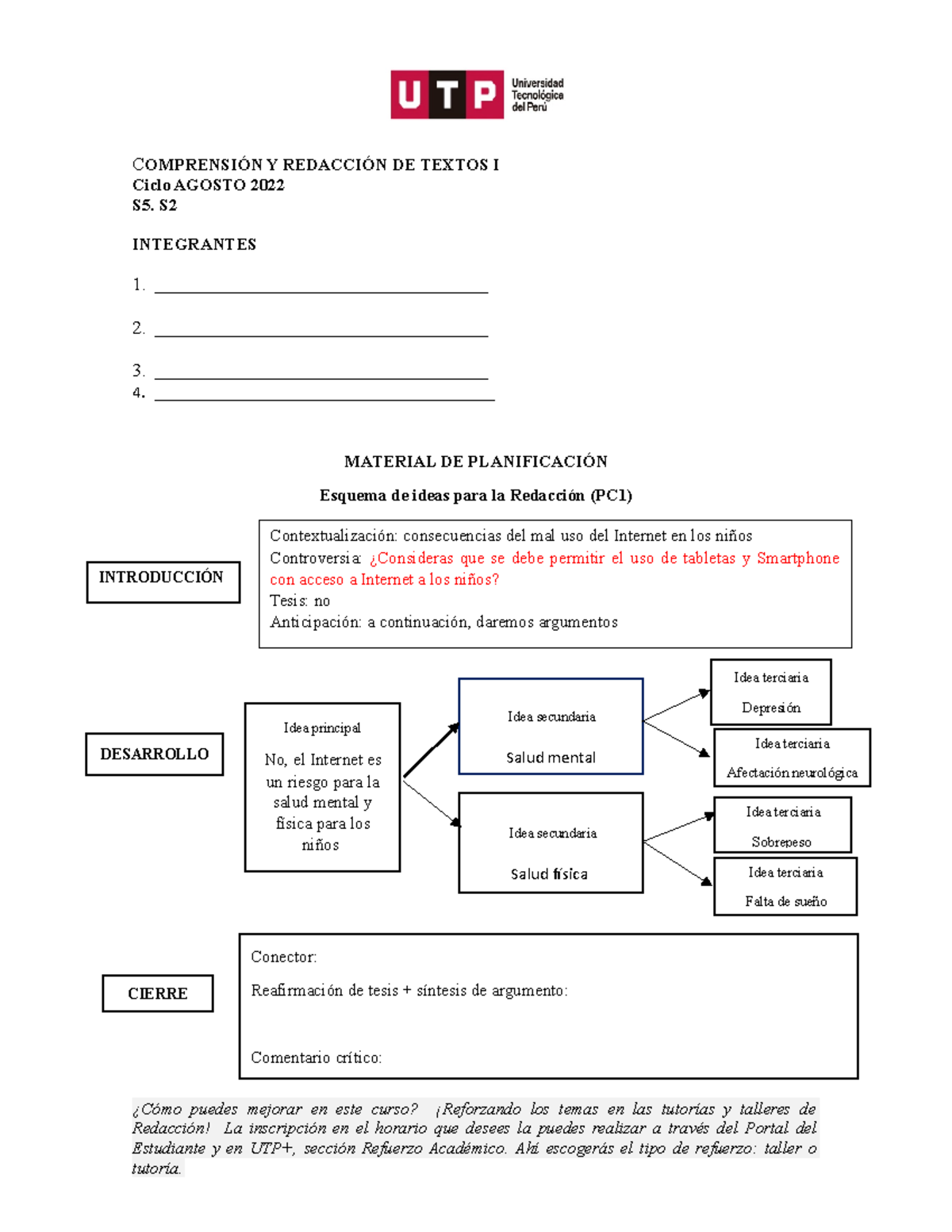 S02.s2 - Esquema De Ideas - COMPRENSIÓN Y REDACCIÓN DE TEXTOS I Ciclo ...