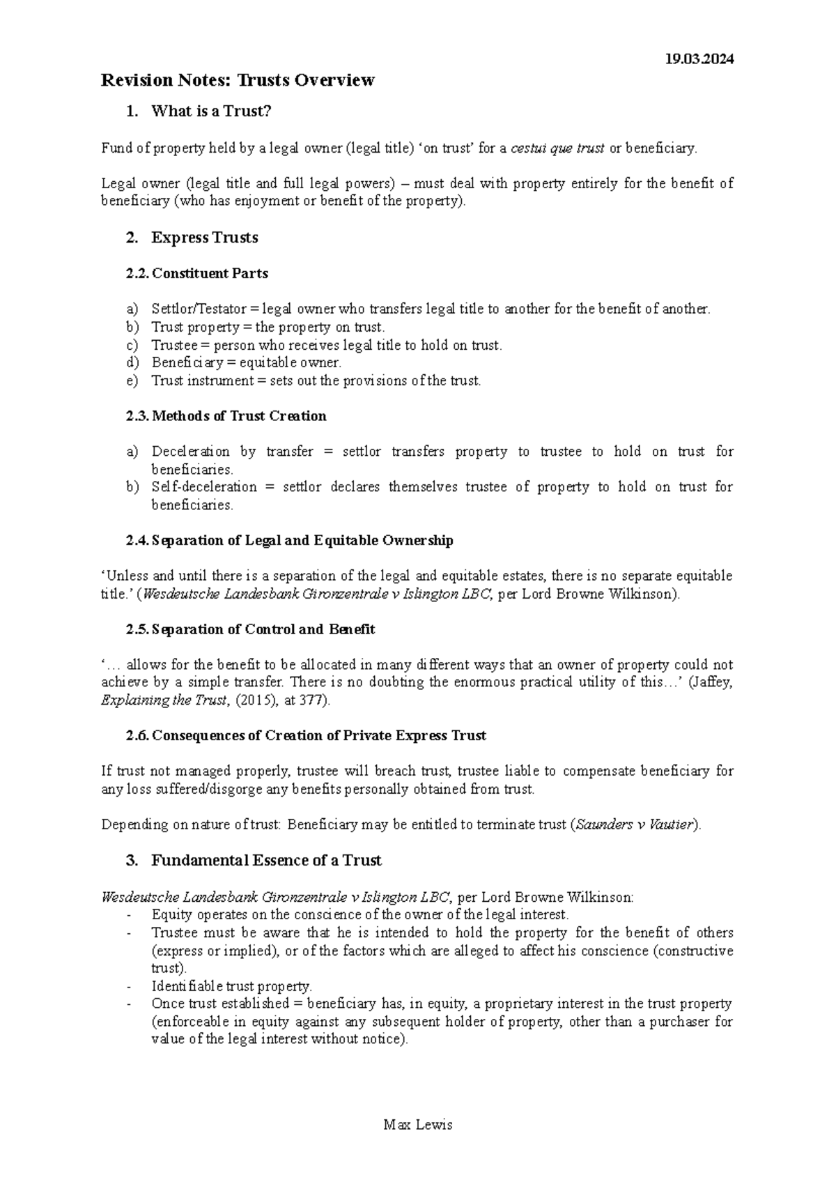 Trusts Overview - 19. Revision Notes: Trusts Overview 1. What is a ...