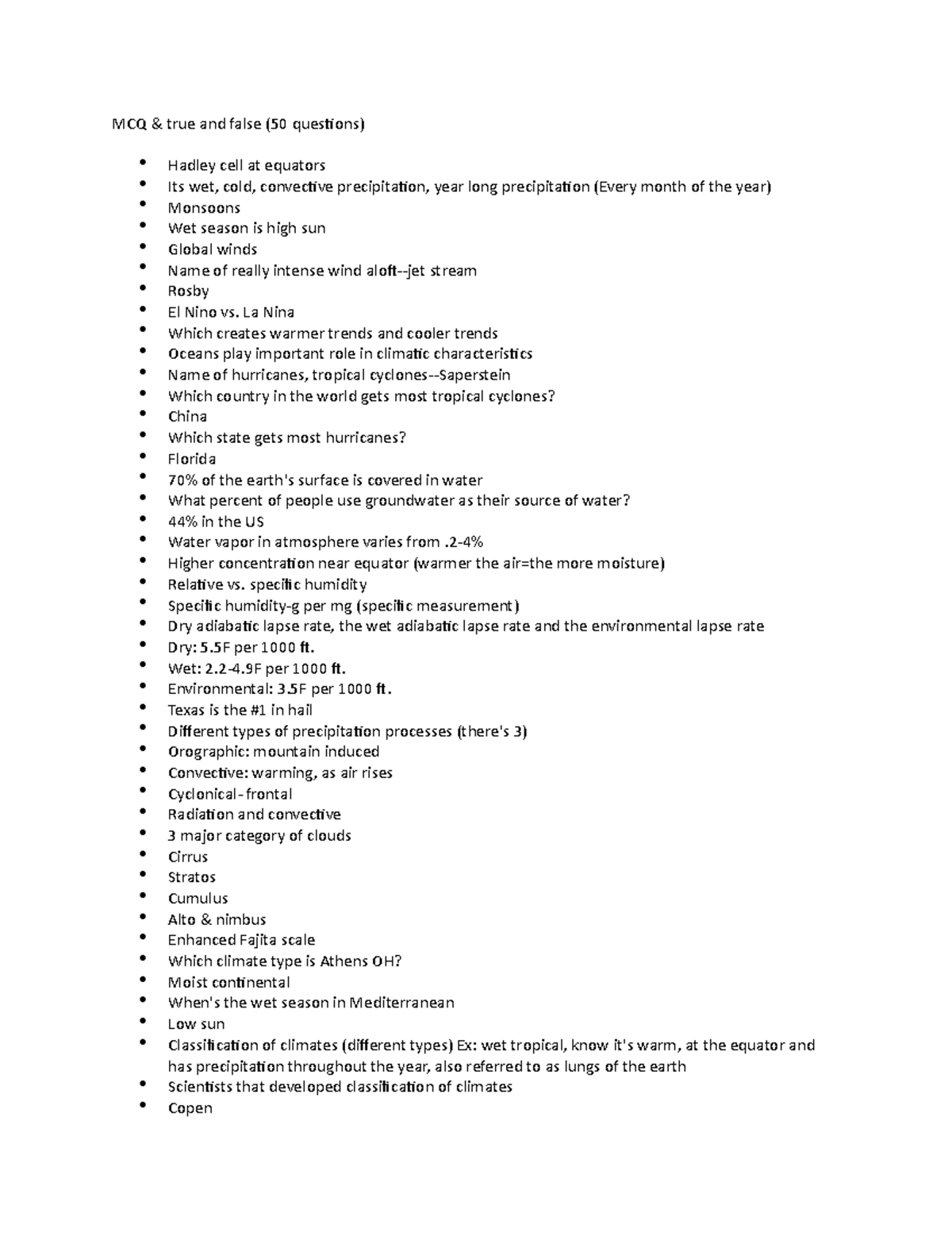 Exam 2 review - Duane Nellis GEOG1100 - MCQ & true and false (50 ...