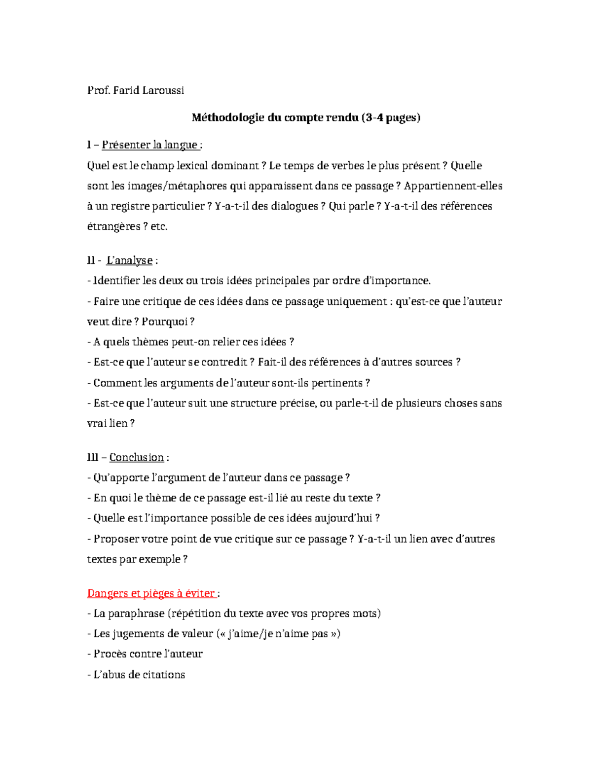 Méthodologie du compte rendu - Prof. Farid Laroussi Méthodologie du ...