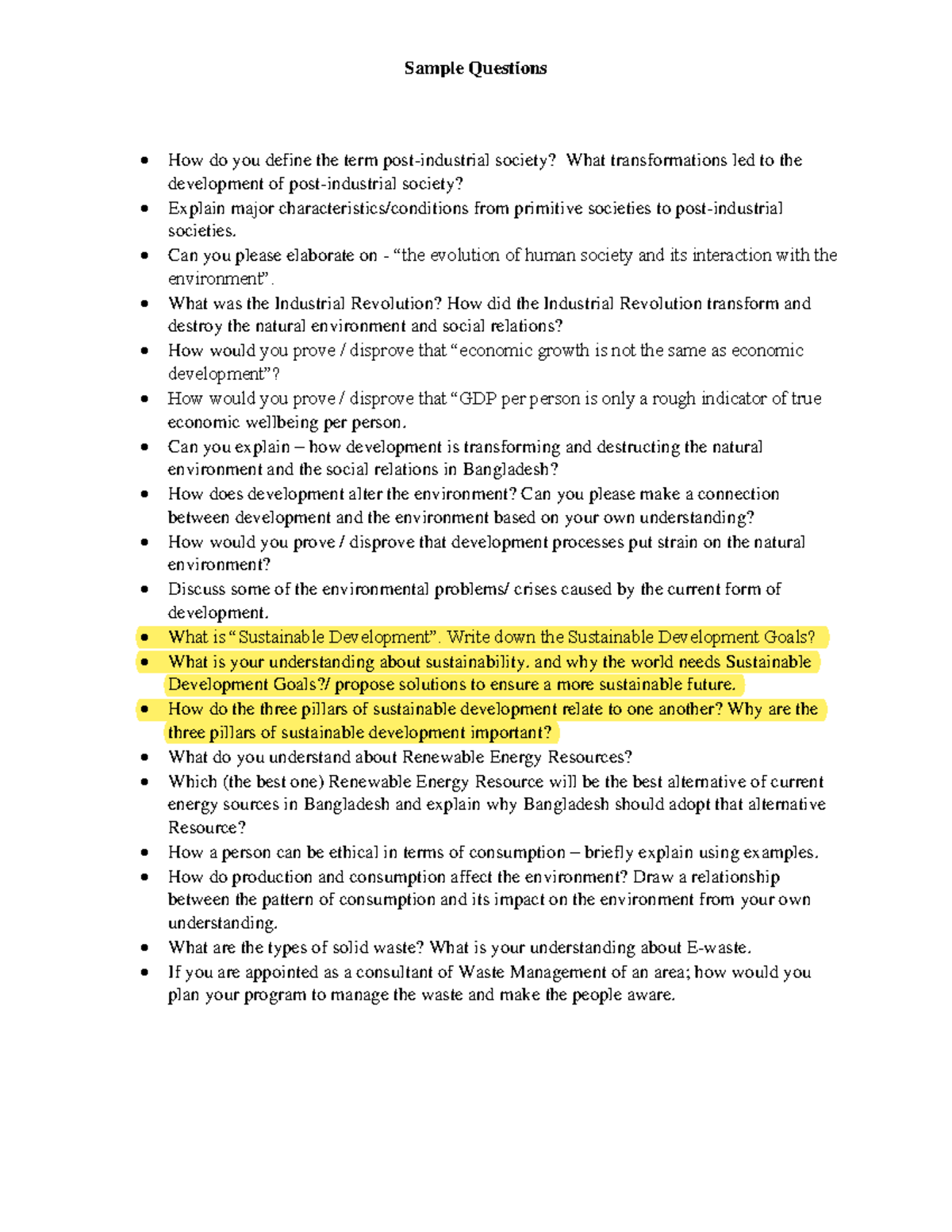 Sample question - Sample Questions How do you define the term post ...