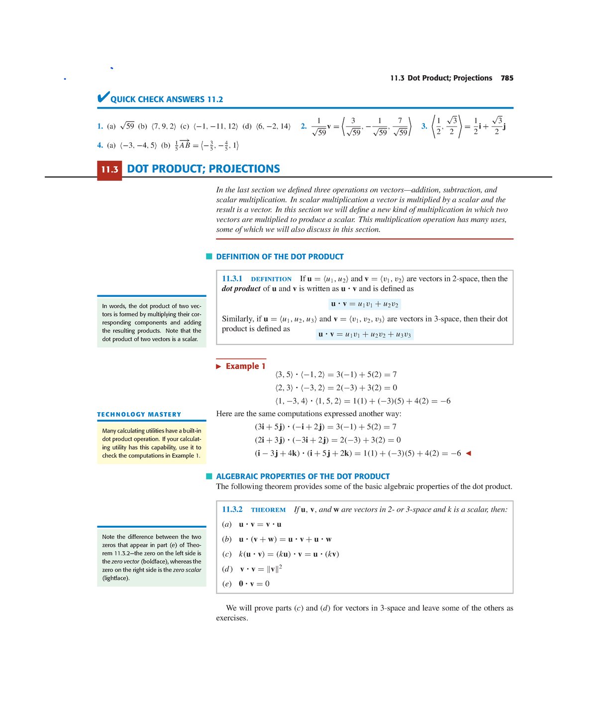 Math Work Ch11-3 - Math Work - 11 Dot Product; Projections 785 QUICK ...