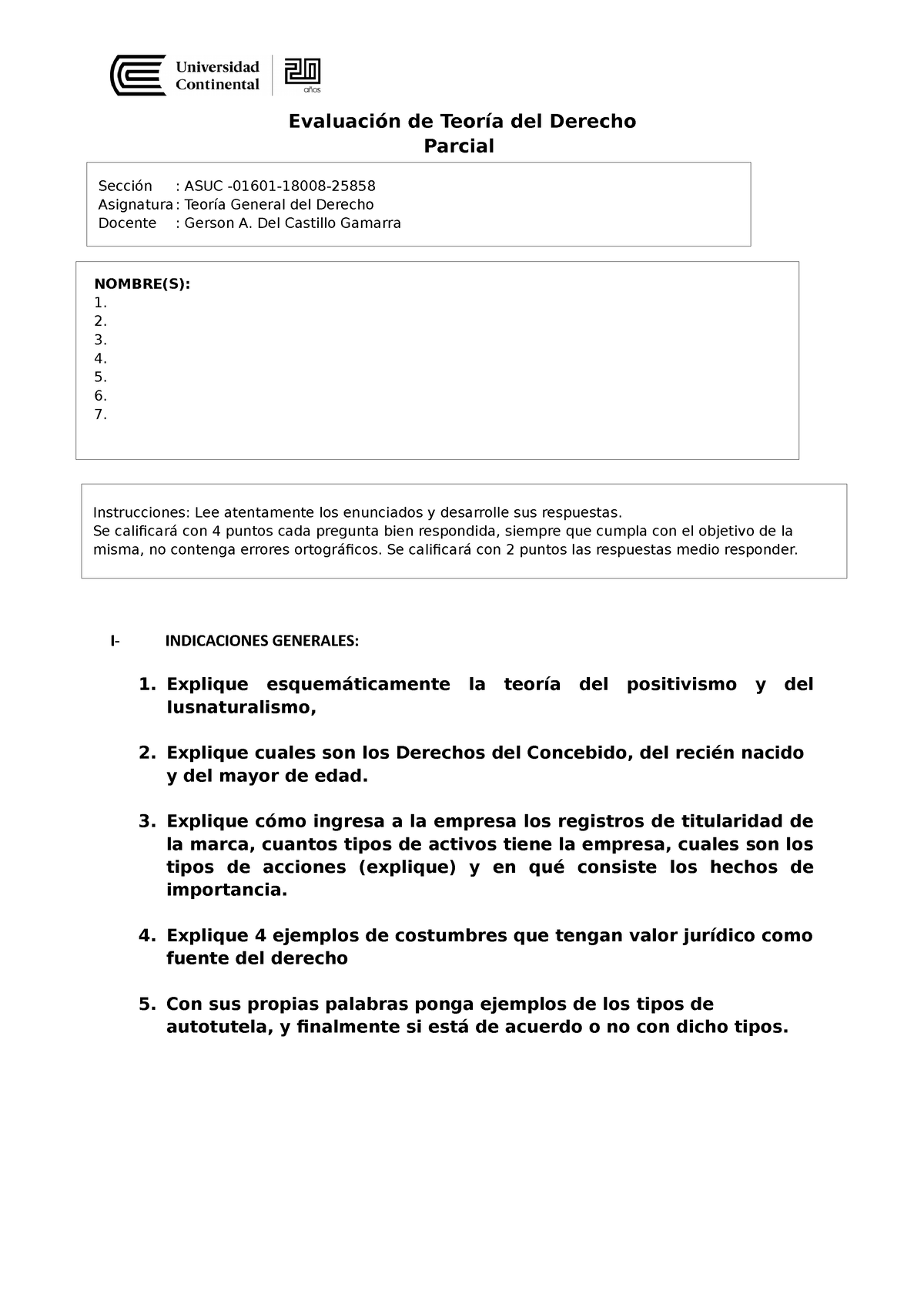 Examen Parcial - Work - Evaluación De Teoría Del Derecho Parcial I ...