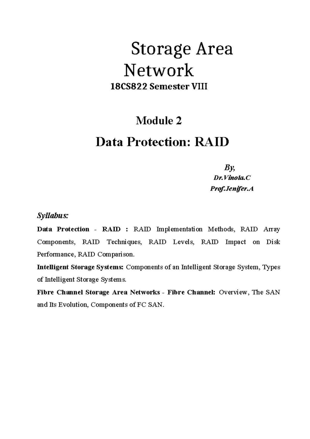 18CS822 SAN Module 2 Study notes of storage area network for vtu