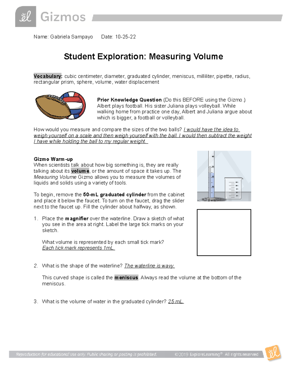 Measuring Volume help Name Gabriela Sampayo Date 1025 Student