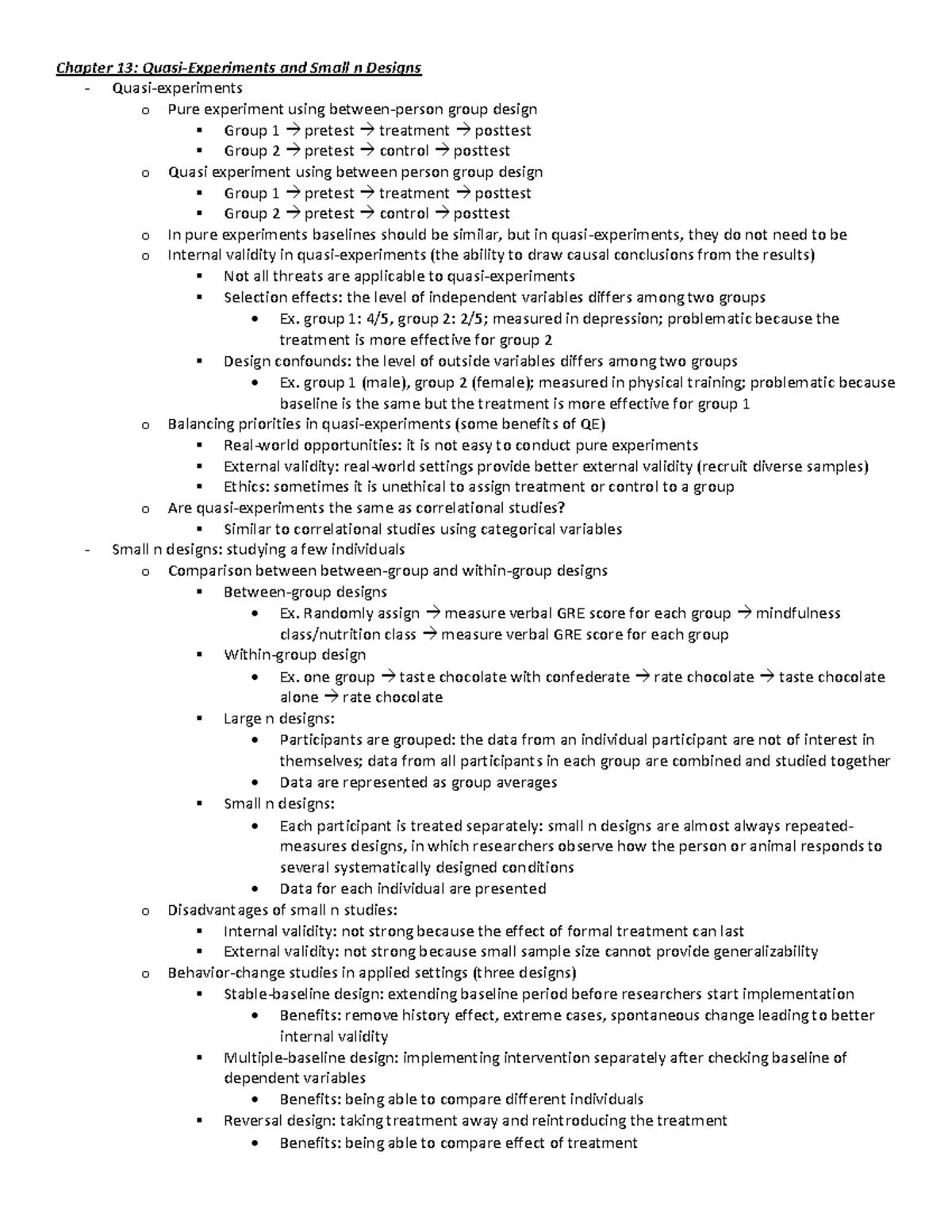 Research Methods Ch 13 - Notes On Quasi-experiments And Small N Designs 