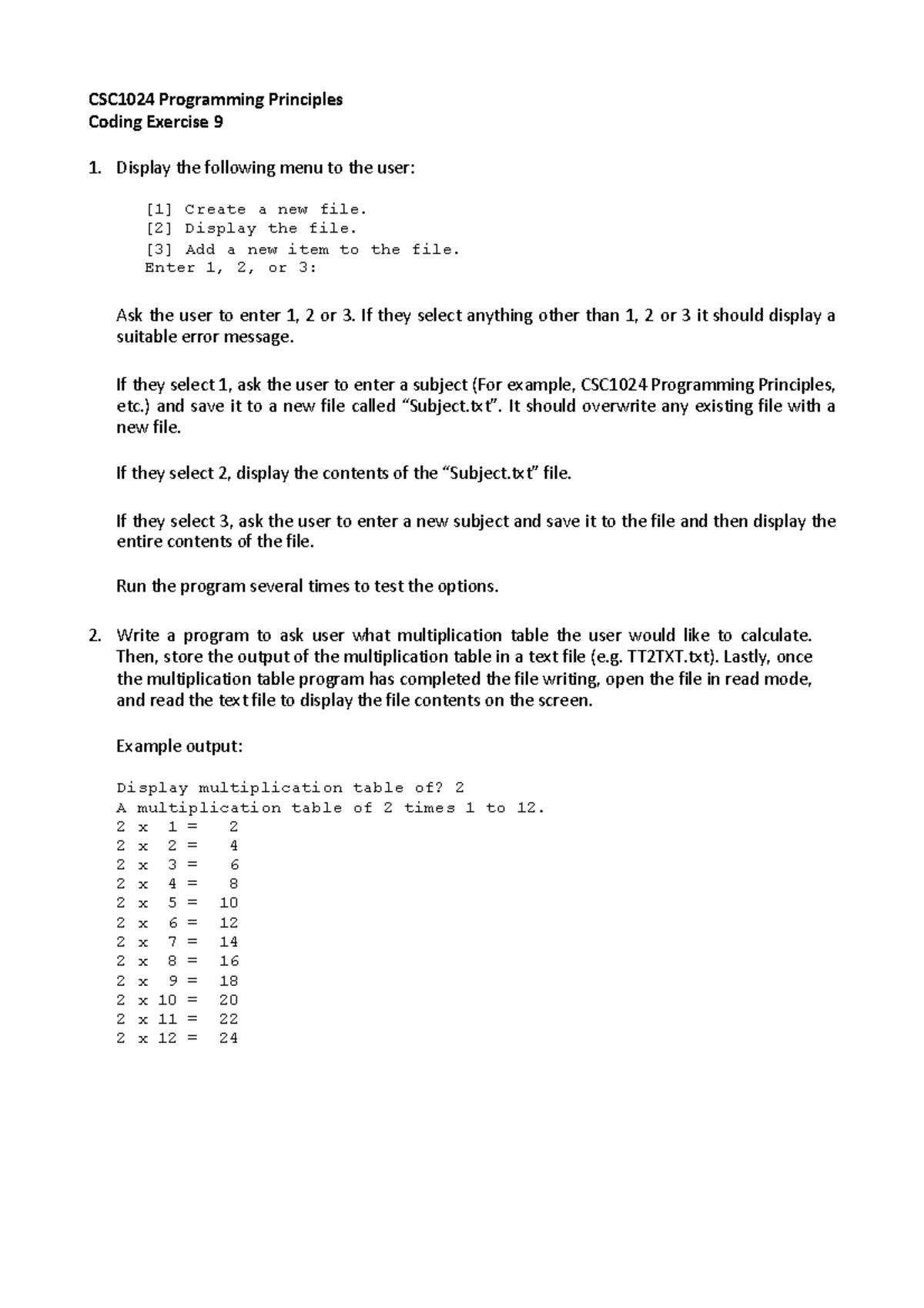 CE09 - practical - CSC1024 Programming Principles Coding Exercise 9 1 ...