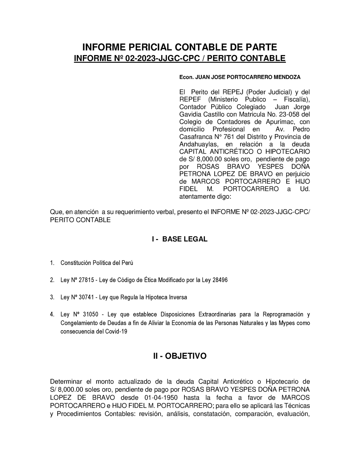 Informe Pericial Contable De Parte Modelo Informe Pericial Contable