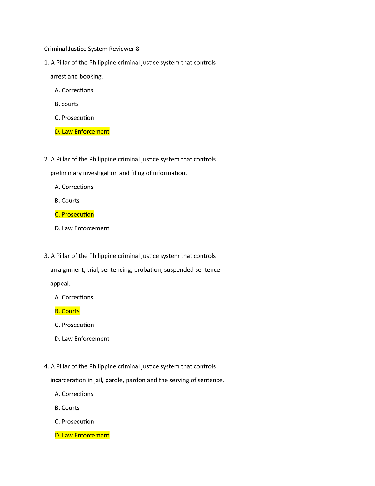 Criminal Justice System Reviewer - A. Corrections B. Courts C ...