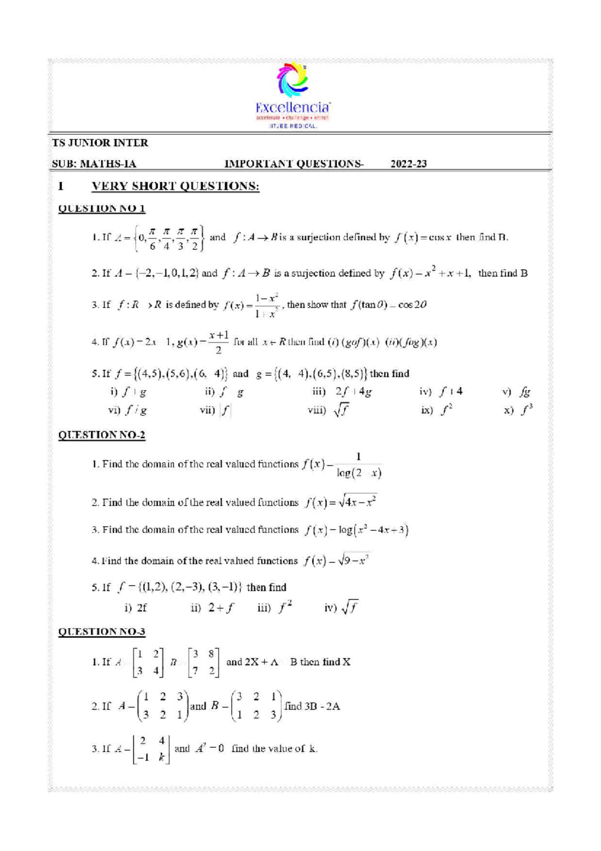 TS JR Maths IA IMP Questions page-0001 - Mathematics: Applications and ...