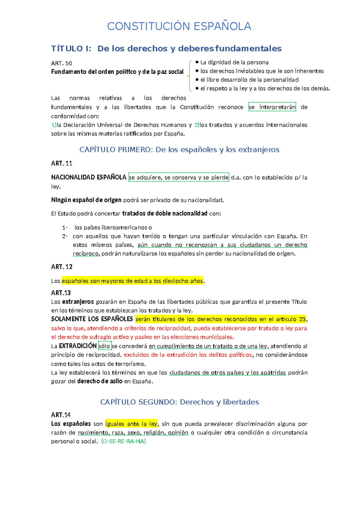 1- Título I-DE LOS Derechos Y Deberes Fundamentales - TÍTULO I: De los ...