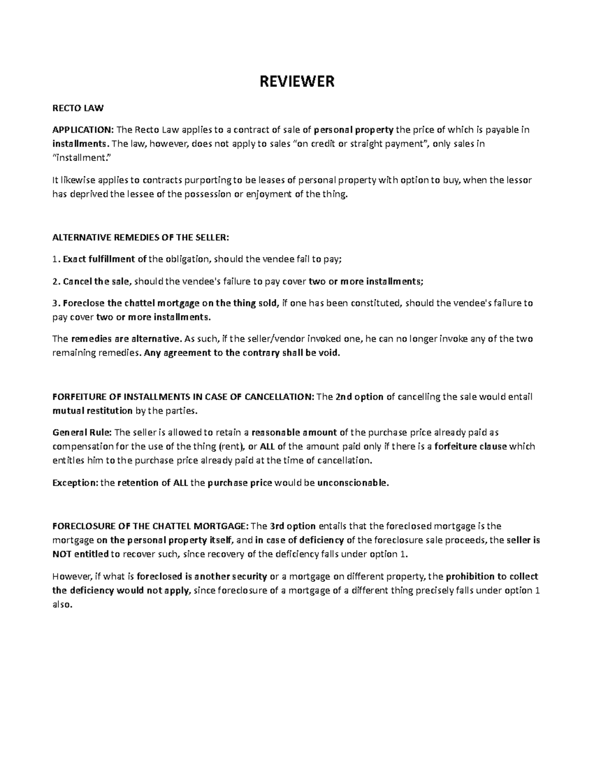 Reviewer BAM 242 REVIEWER RECTO LAW APPLICATION The Recto Law