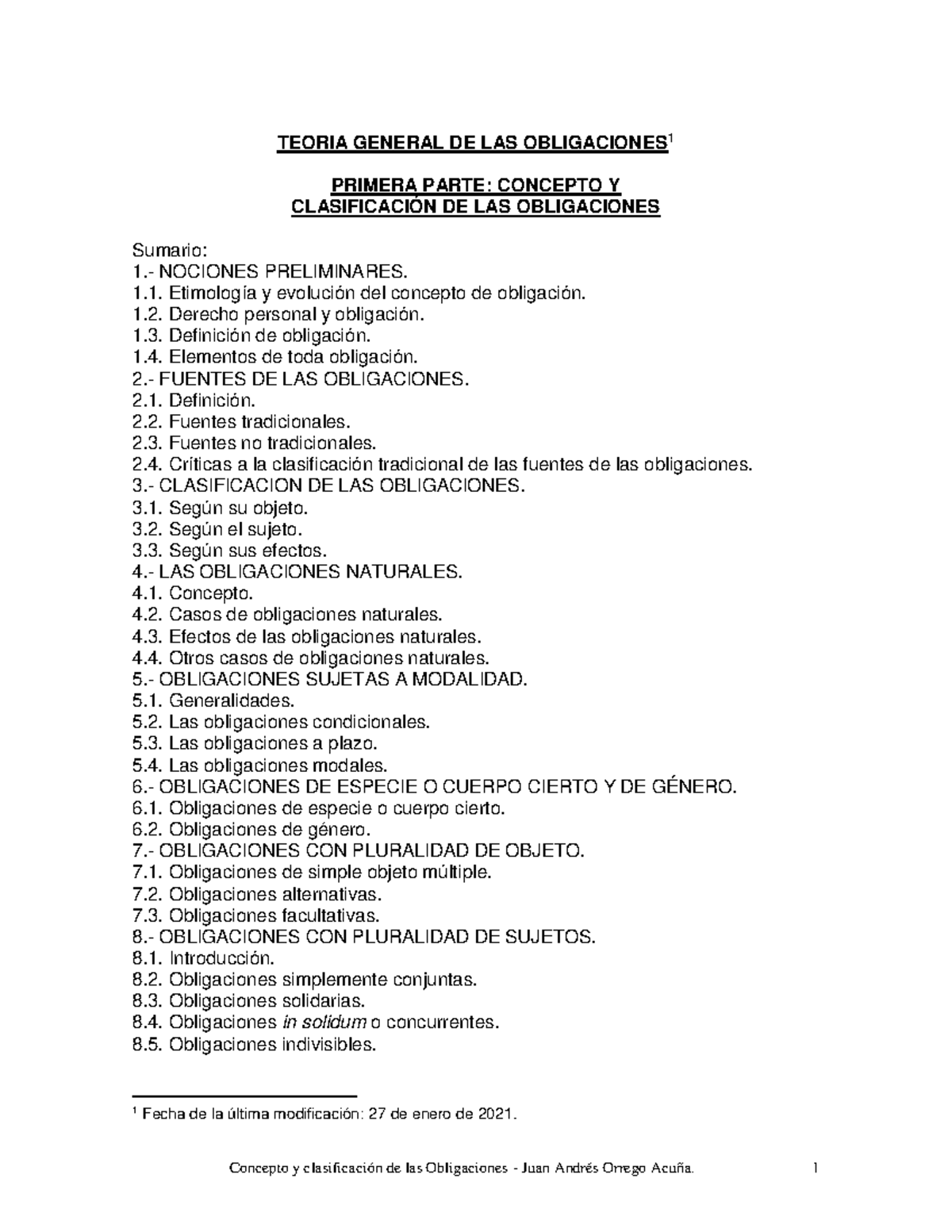 Concepto Y Clasificación De Las Obligaciones - TEORIA GENERAL DE LAS ...