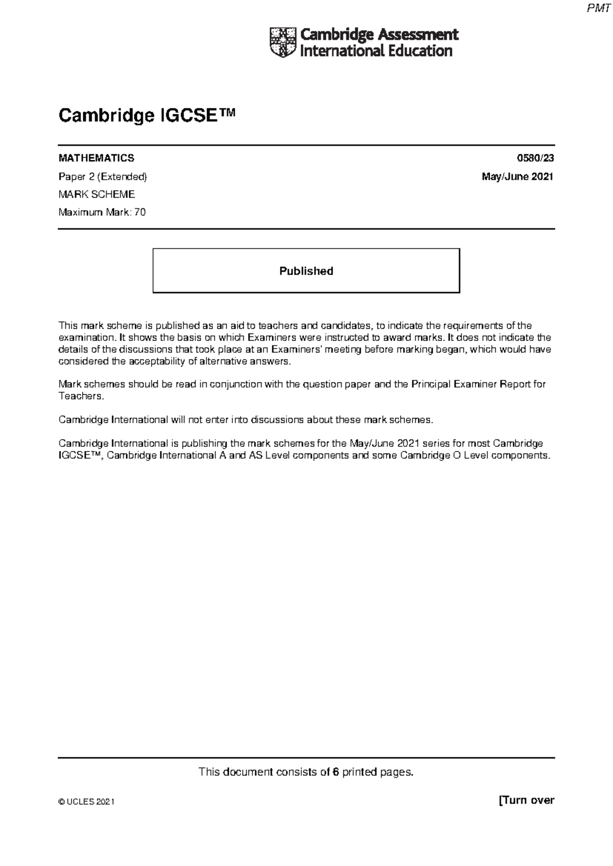 June 2021 (v3) MS - Paper 2 CIE Maths Igcse - This document consists of ...