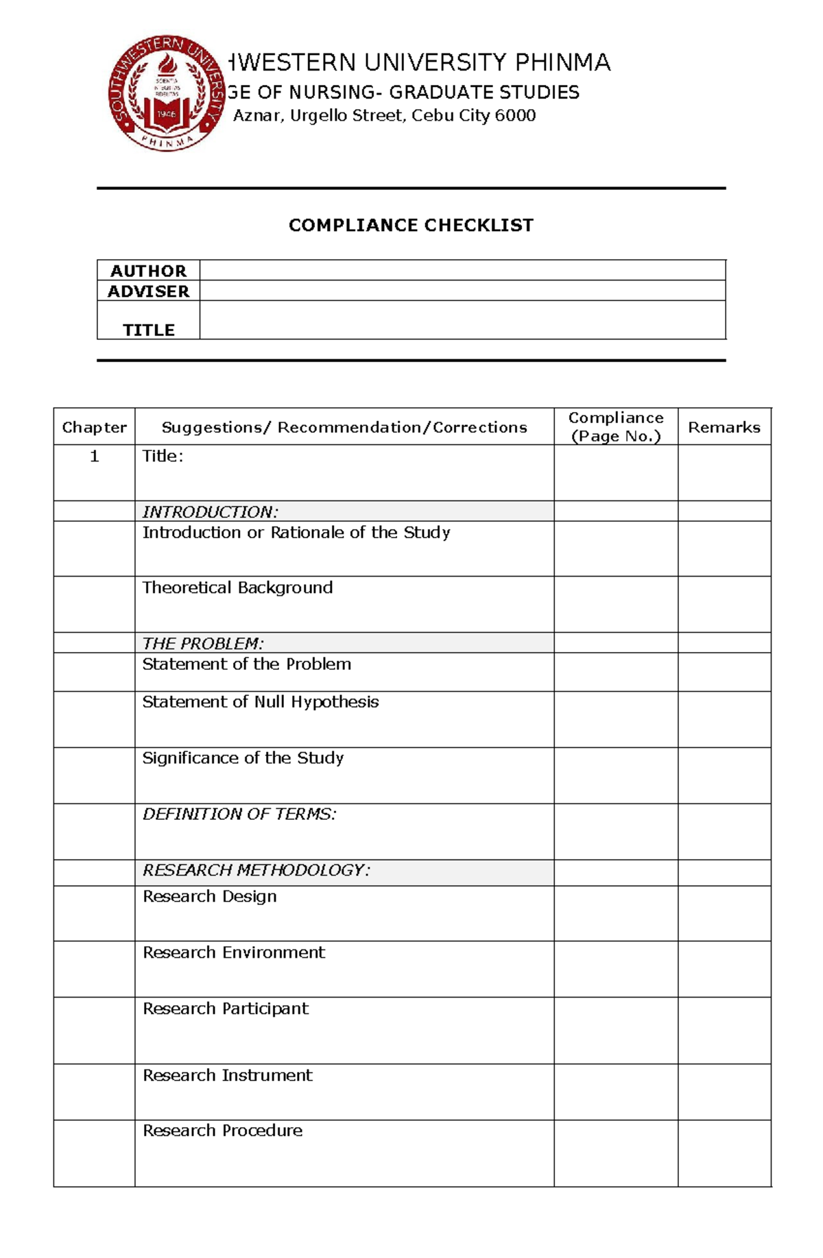Capstone Compliance-Checklist-or-Records-of-the-Proceedings-SWU- Phinma ...