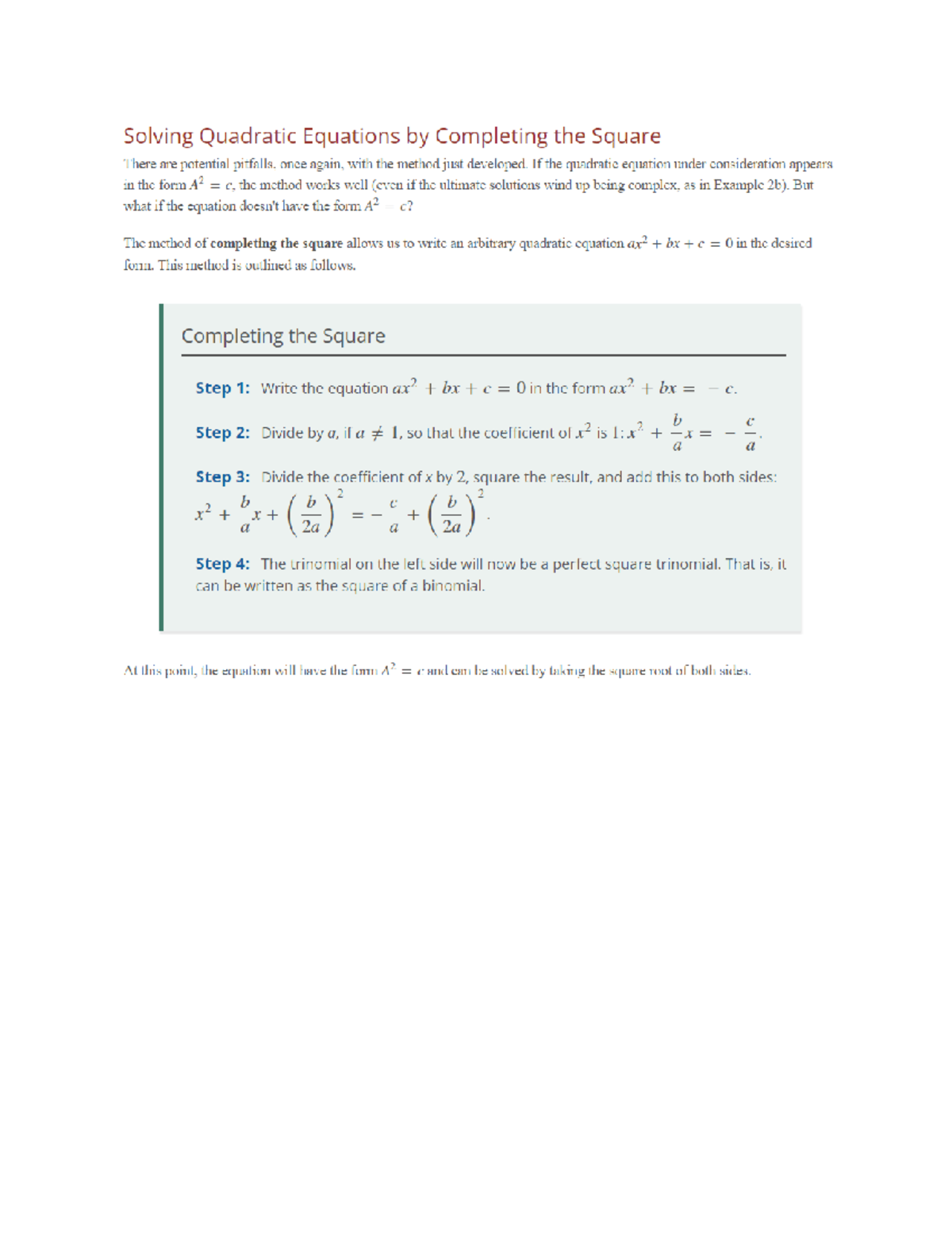 2.3 Quadratic Equ Notes cs q Uadform - Solving Quadratic Equations ...