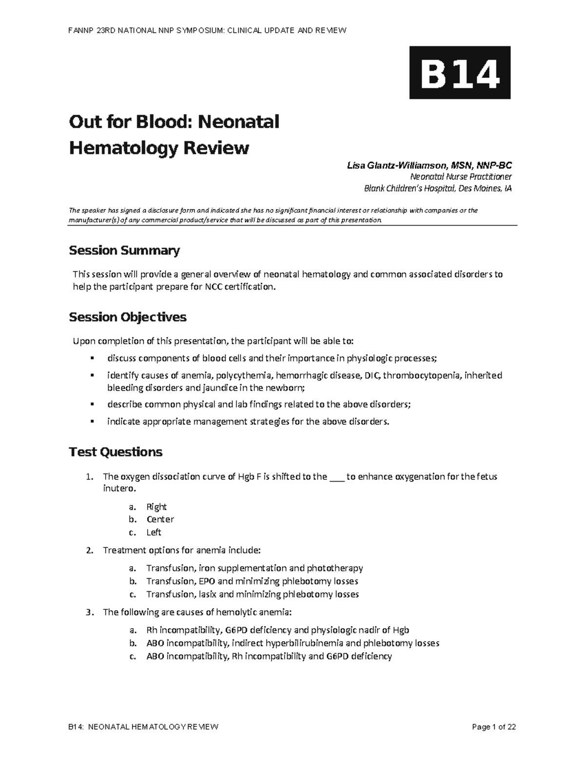 Out for Blood Neonatal Hematology Review - Fannp - Out for Blood ...