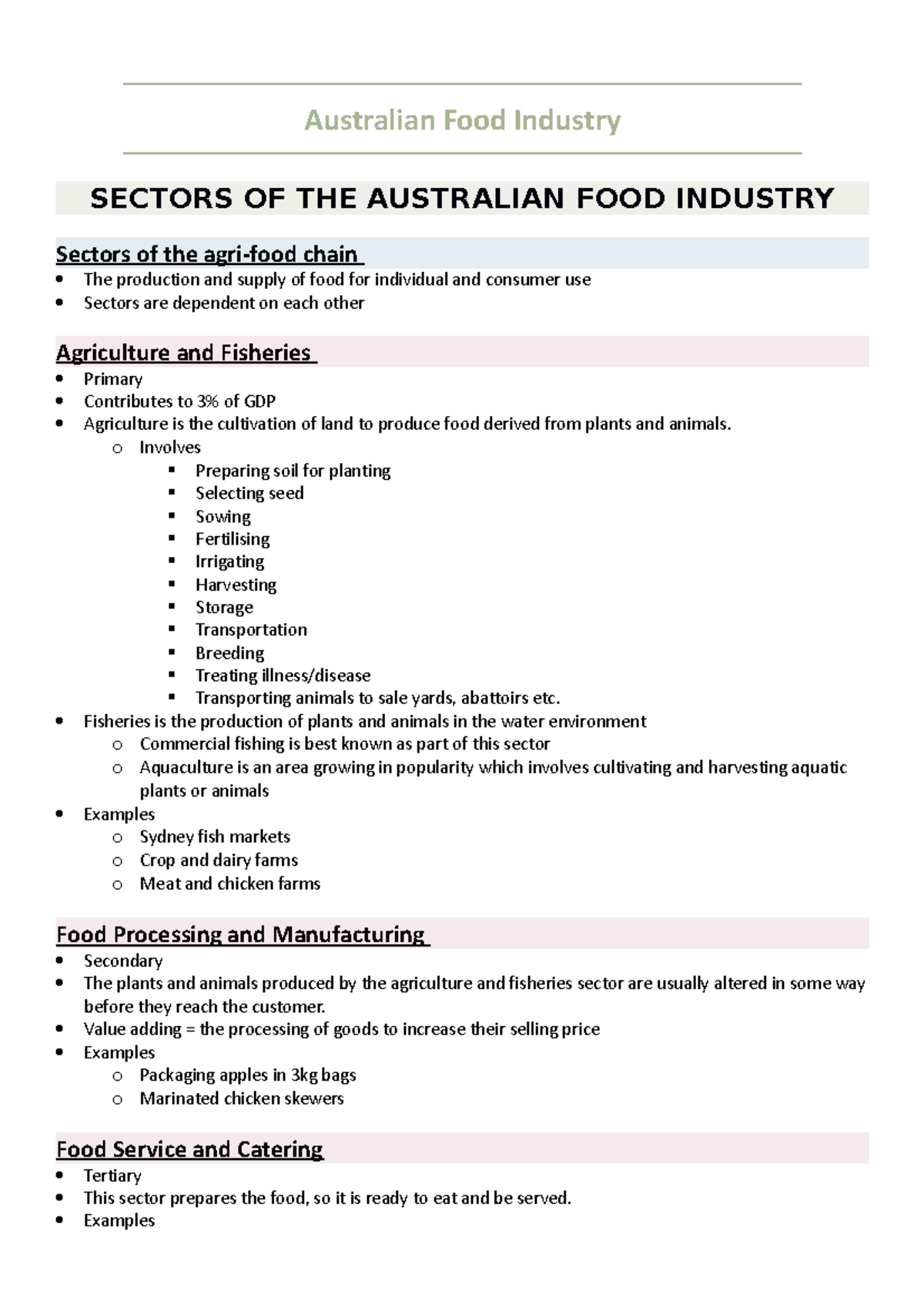 AustralianFoodIndustry Australian Food Industry SECTORS OF THE