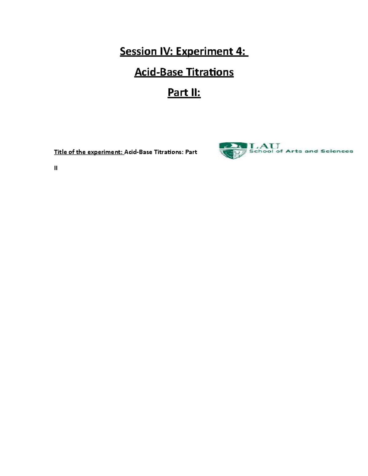 Lab Report 4 Session IV Experiment 4 AcidBase Titrations Part II