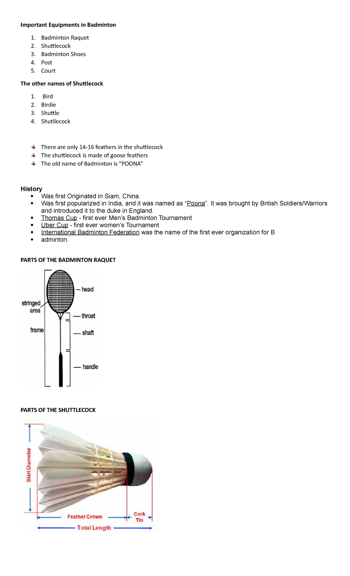 PED 027 Lesson Packet Badminton and Volleyball - Important Equipments ...