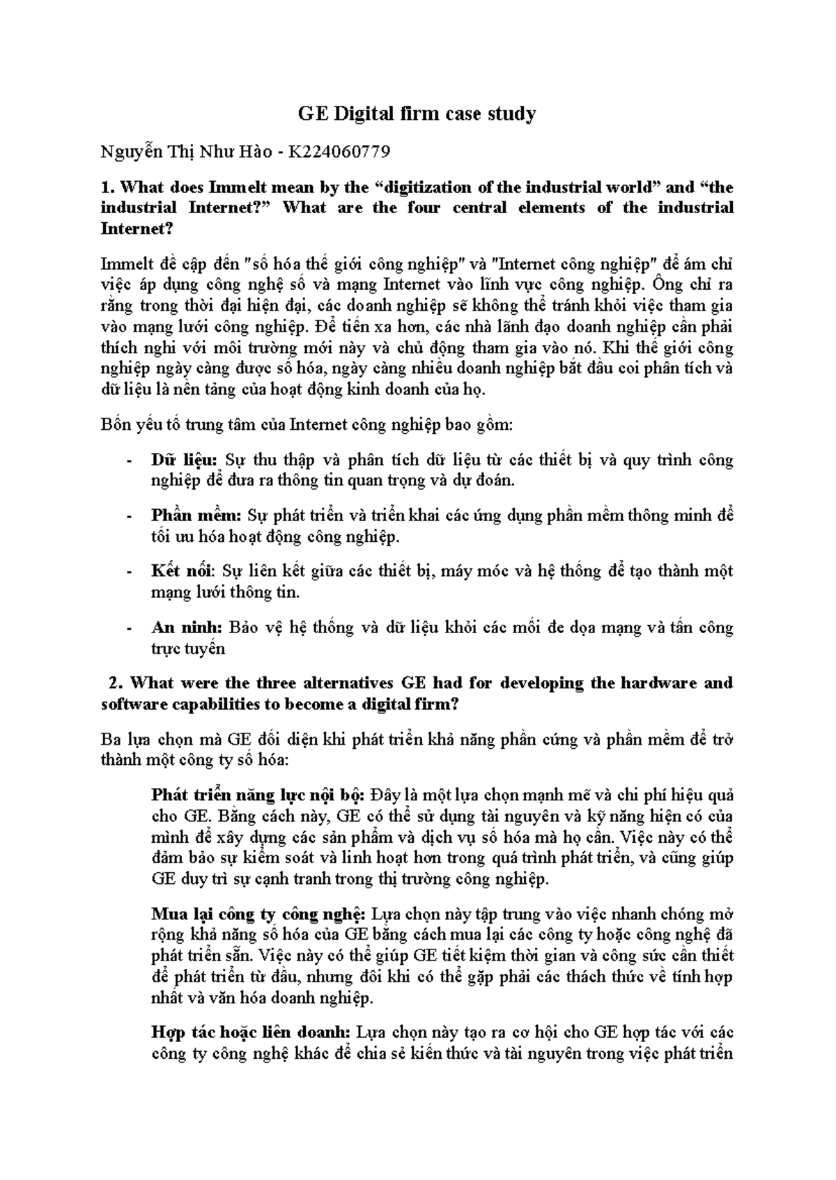 GE Digital firm case study GE Digital firm case study Nguyễn Thị Như