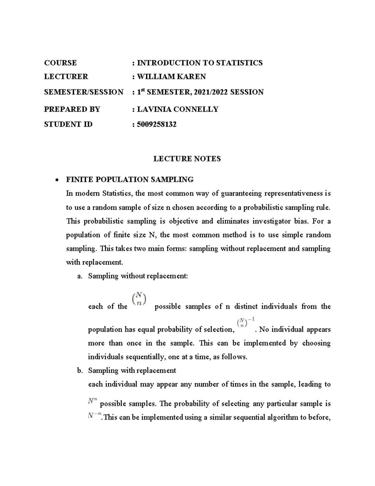 Introduction To Statistics (2) - Lecture Notes - COURSE : INTRODUCTION ...