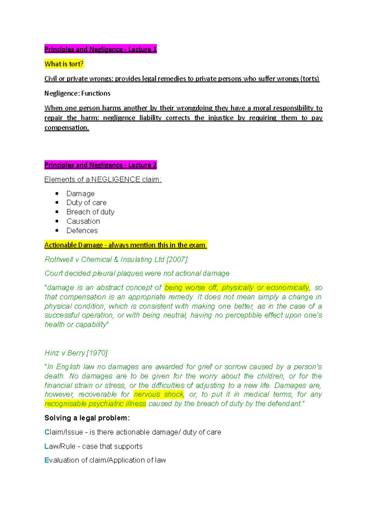 Negligence- Duty of Care - Principles and Negligence - Lecture 1 What ...